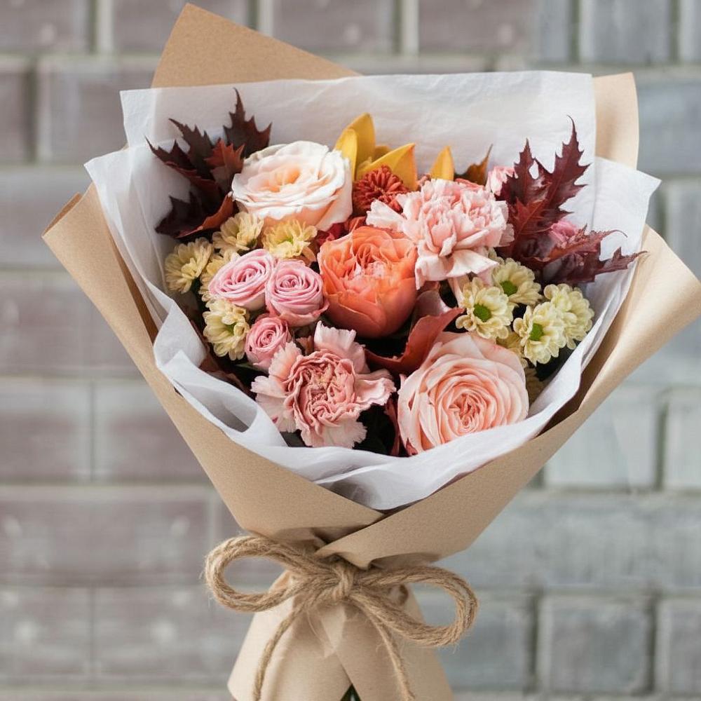 Букет цветов из: Гвоздики, Хризантемы и Розы в Талакан