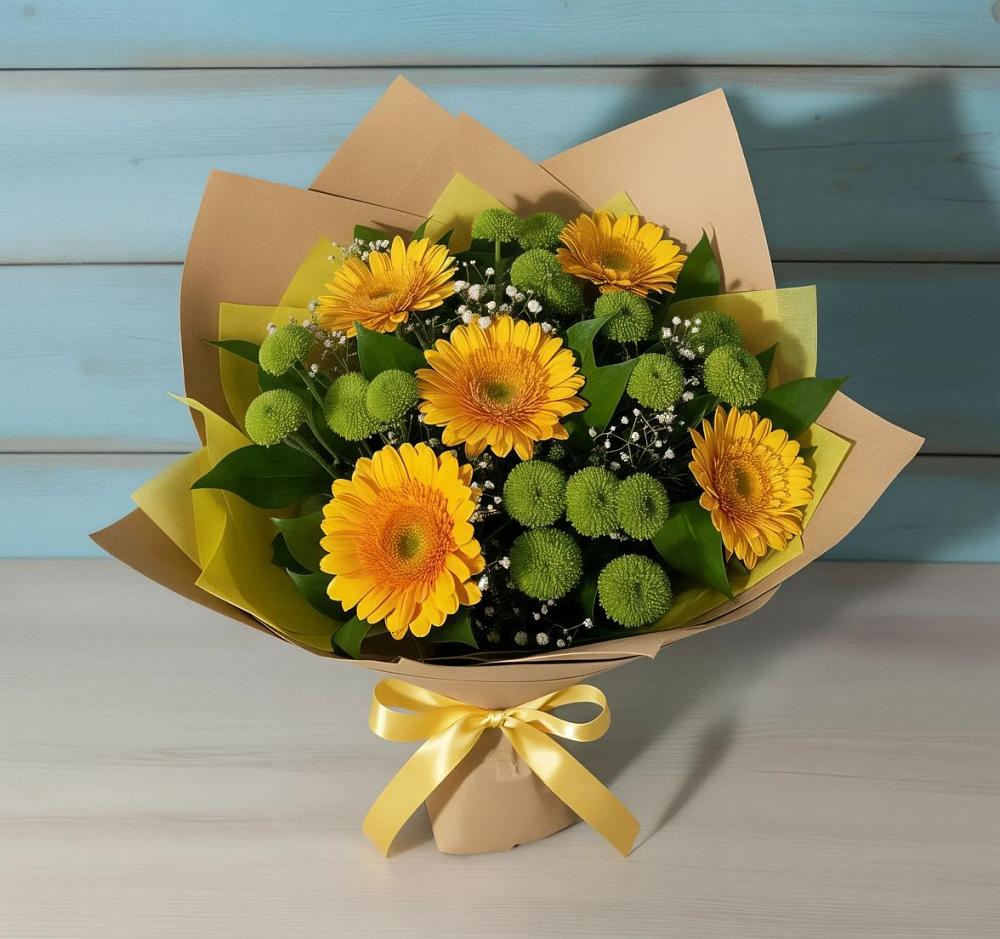 Букет цветов из: Герберы и Хризантемы в Талакан