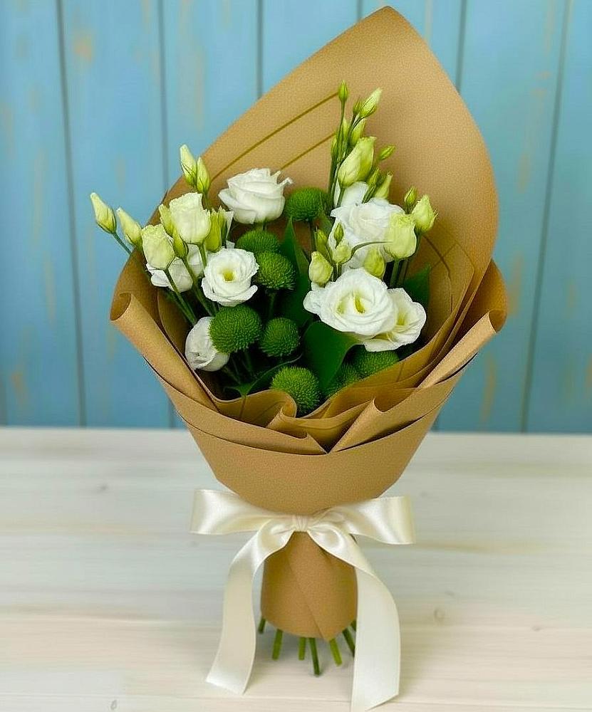 Букет цветов из: Хризантемы и Лизиантусы в Талакан