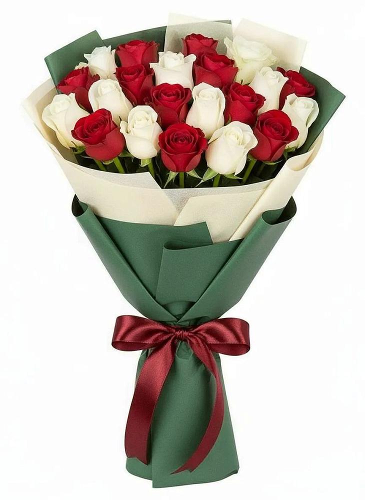 Букет Микс из красных и белых роз в Талакан