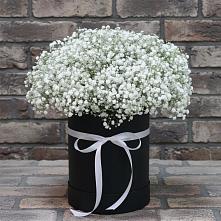 Цветочная композиция из Гипсофила в шляпной коробке в Талакан